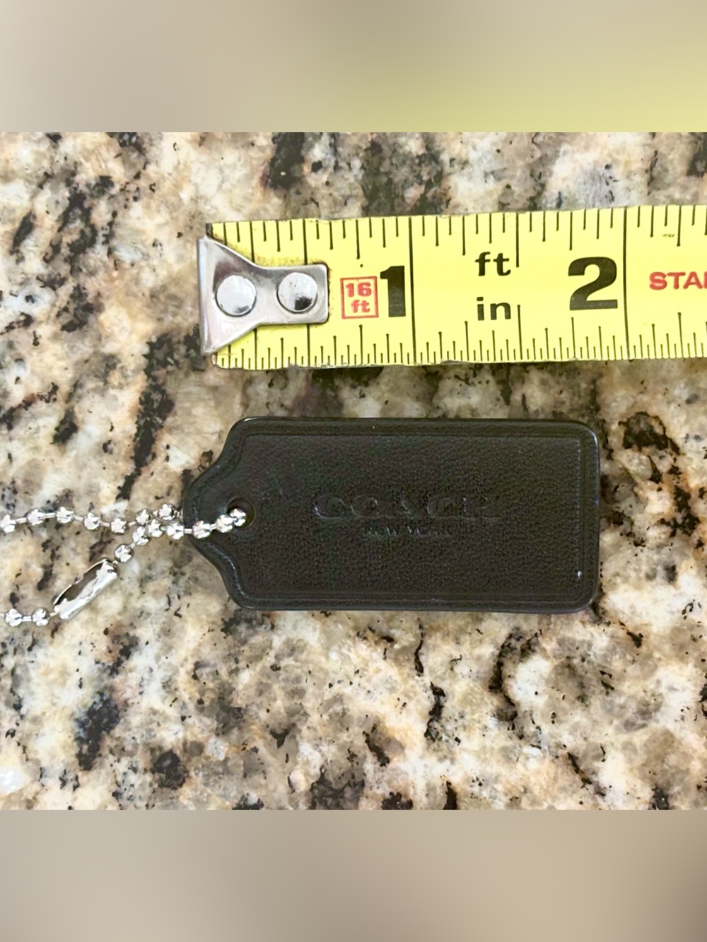 Coach Black Leather Small Hang Tag Bag Charm Keychain.